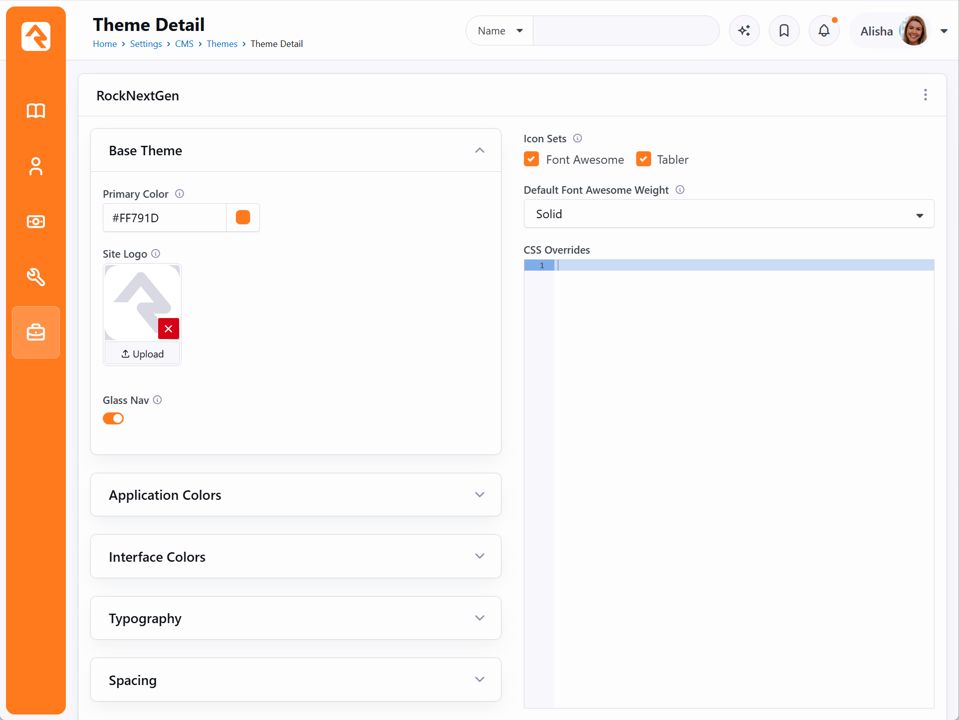 Theme Styler for the NextGenCheckin theme with theme fields on the left and CSS Overrides on the right