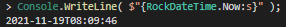 Correctly formatted RockDateTime using interpolation