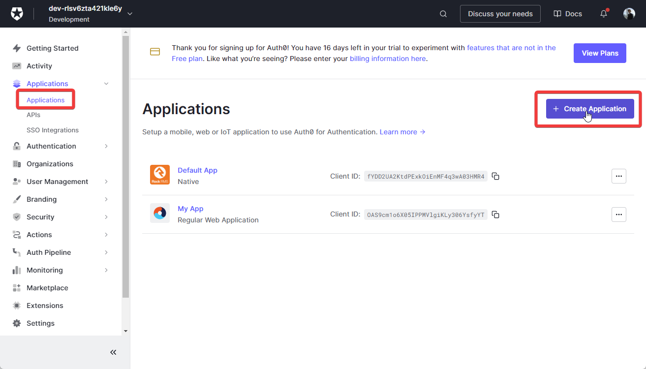 Create an Auth0 application.