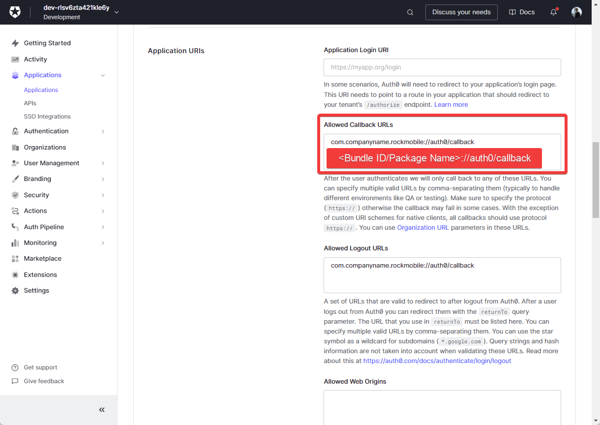 Add Allowed Callback URLs for post-authentication.