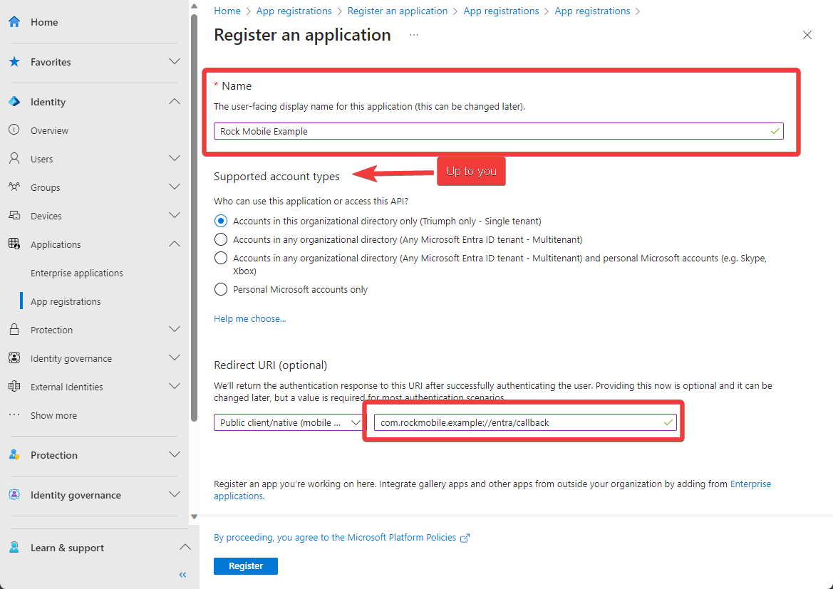 Register an application configuration.
