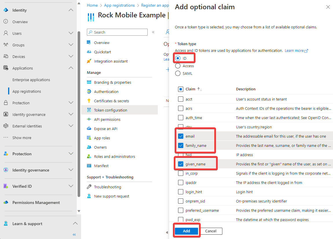 &nbsp; Select the&nbsp;email,&nbsp;family_name&nbsp;&amp;&nbsp;given_name&nbsp;claims.&nbsp;&nbsp;