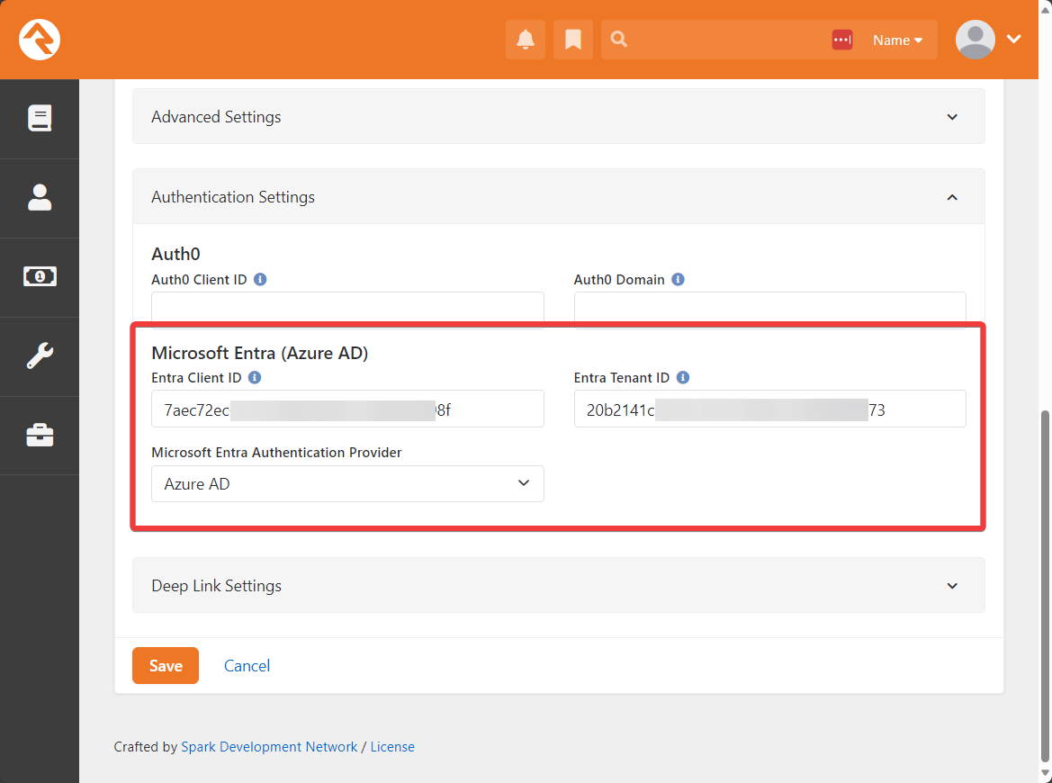 The Rock Mobile configuration for Microsoft Entra.
