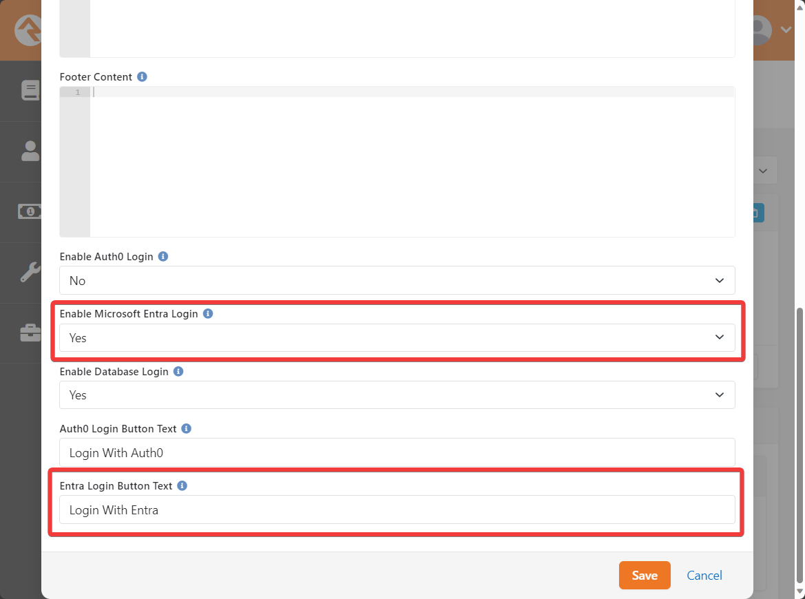 Configure the login block to show Entra.