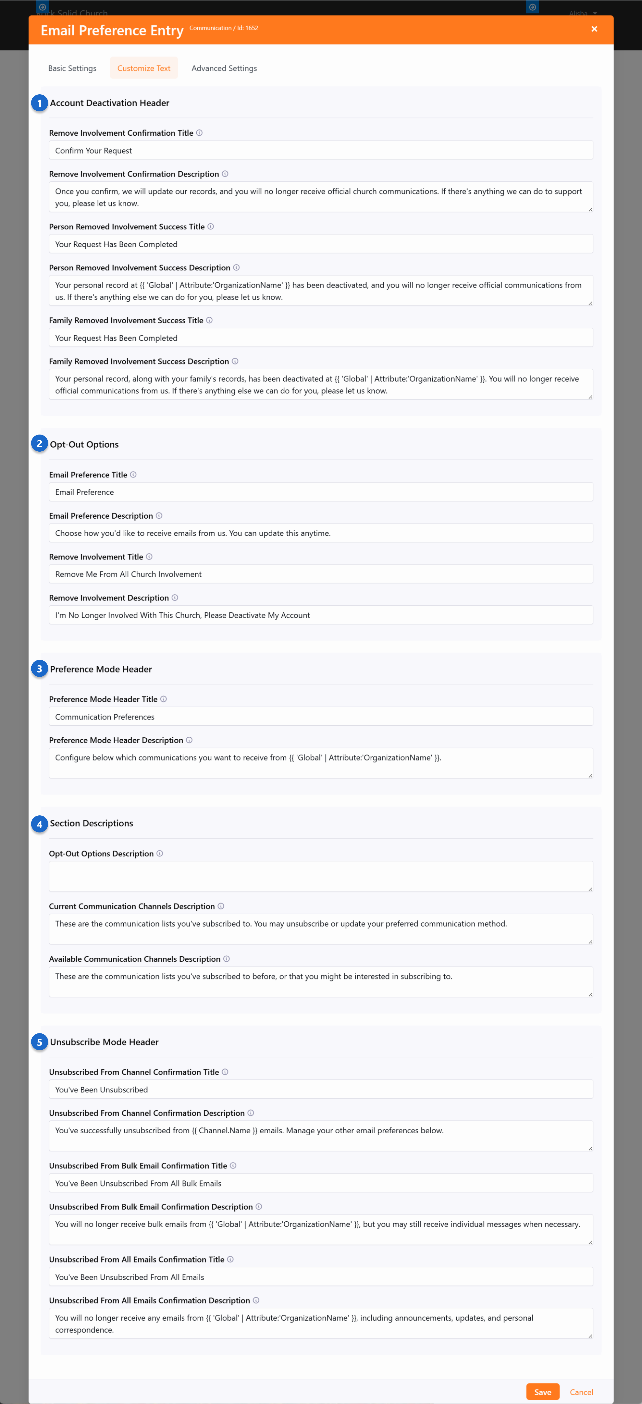 Customize Text Tab