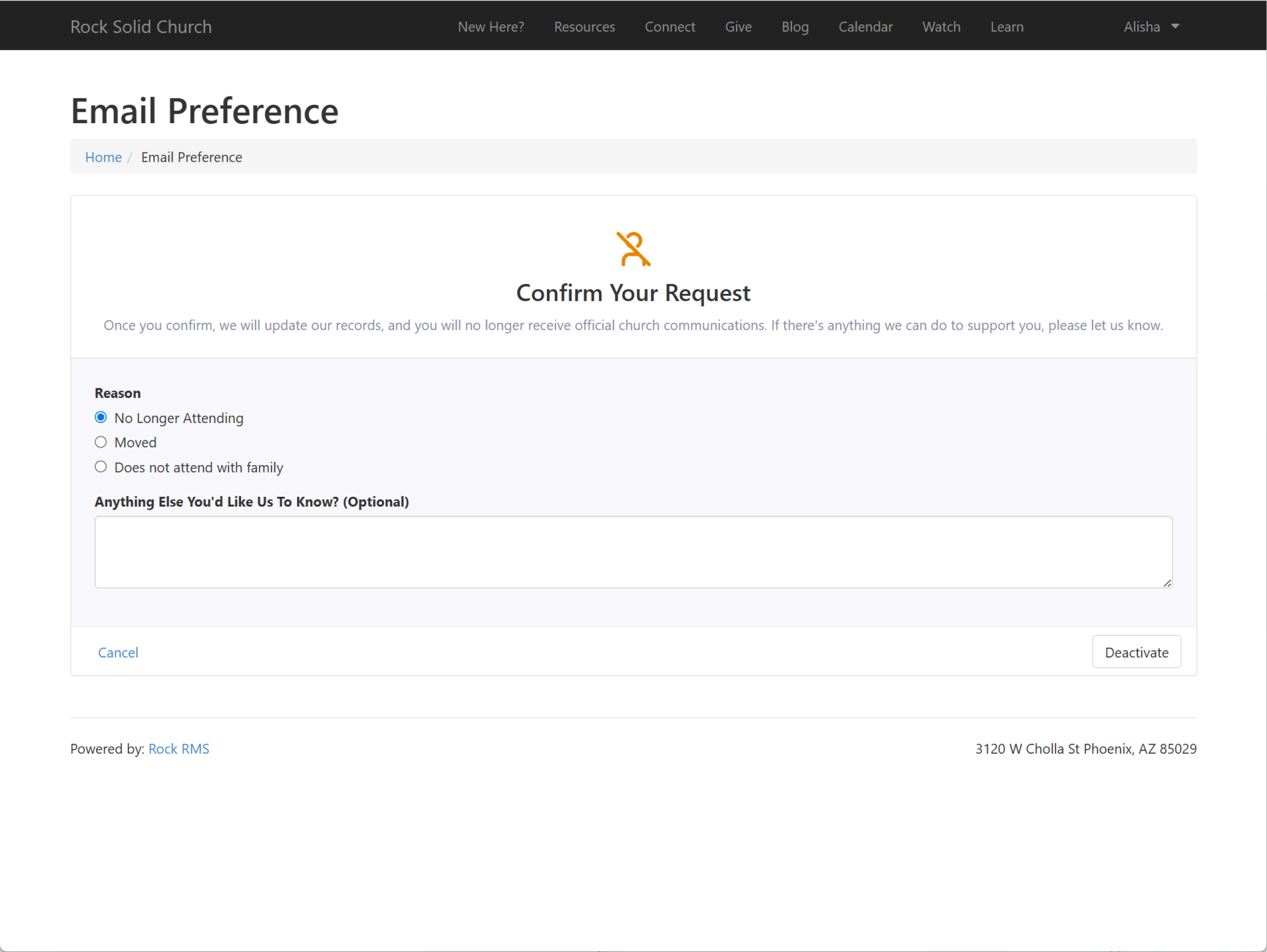 Unsubscribe Deactivation Page