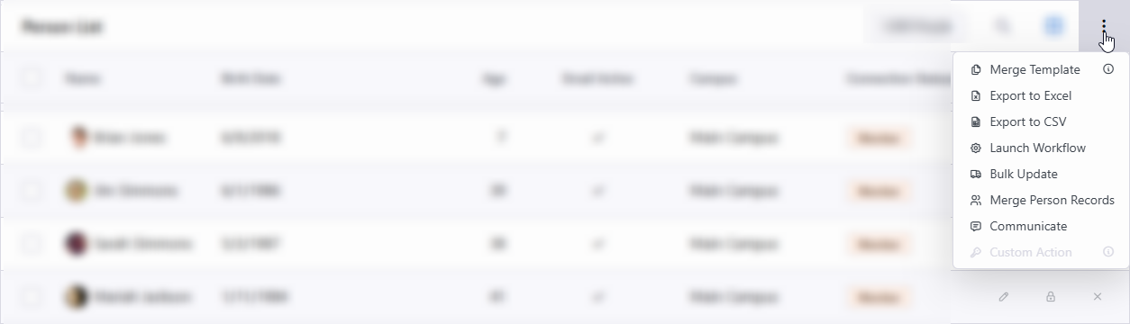 Common grid actions for people entities